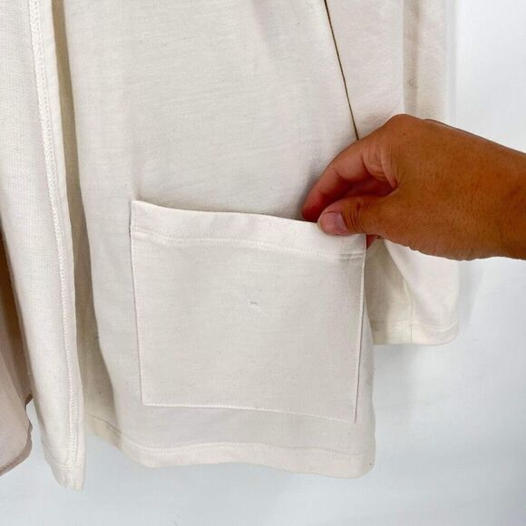 Logo Lounge Cardigan Jersey Knit Cream Chiffon Layer Medium Pockets Tan & white - Picture 7 of 15